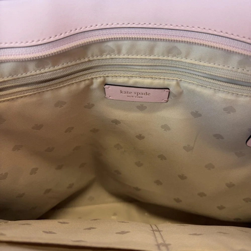 Kate Spade Tote Bag Womens Large Pink Leather Beige Lining Shoulder Work Office